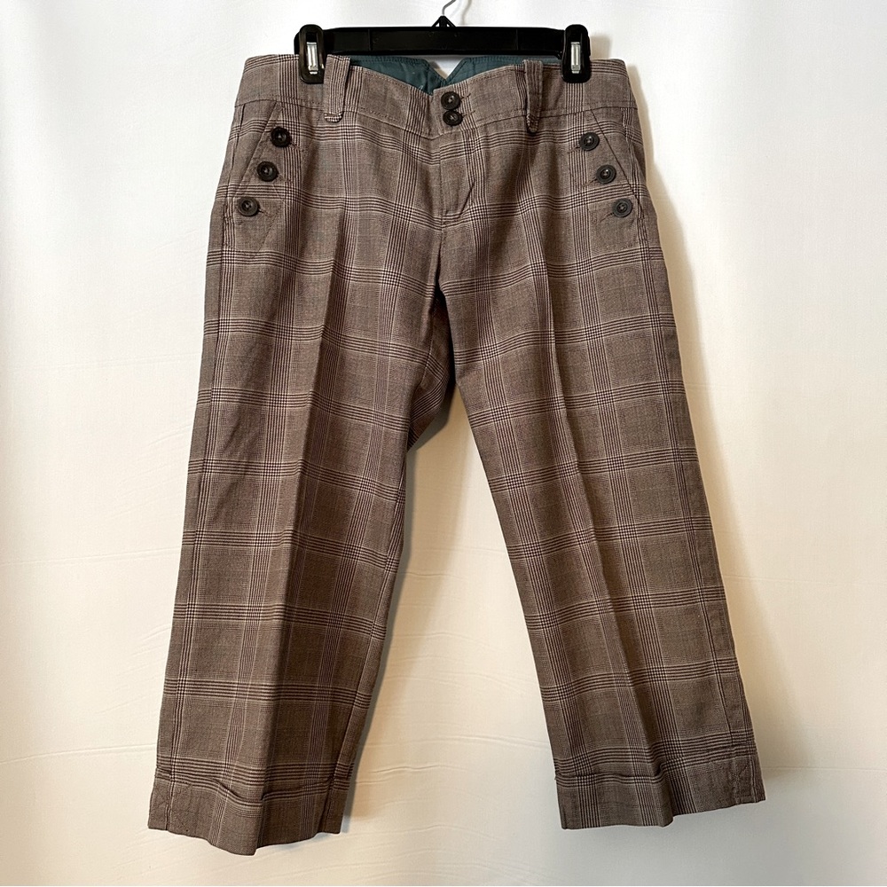 American Eagle Capri Pants - Brown / Teal Plaid